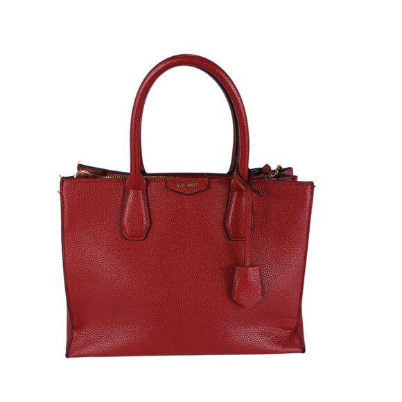 Nine West Tote Bag Satchel Purse Ruby Red Pebble Vegan Women's Medium - Picture 1 of 11